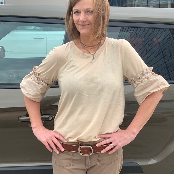 ❣️SALE❣️ Love Riche Taupe Jeweled Top - Picture 4 of 5